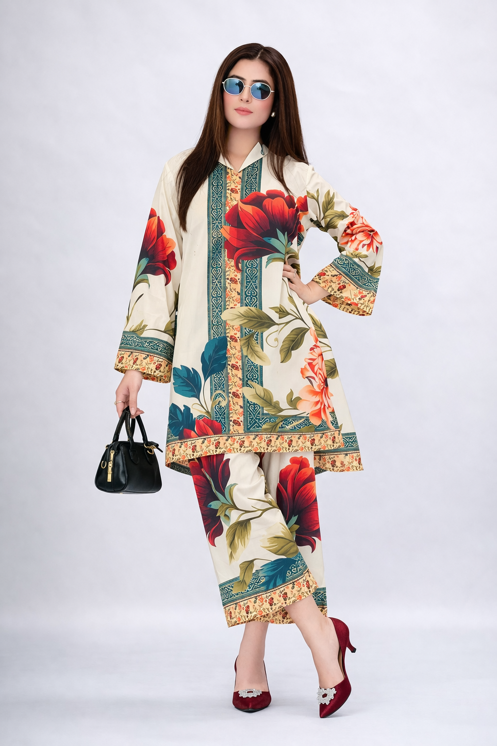 Off-White Floral Printed 2-Piece Co-Ord Set for Women