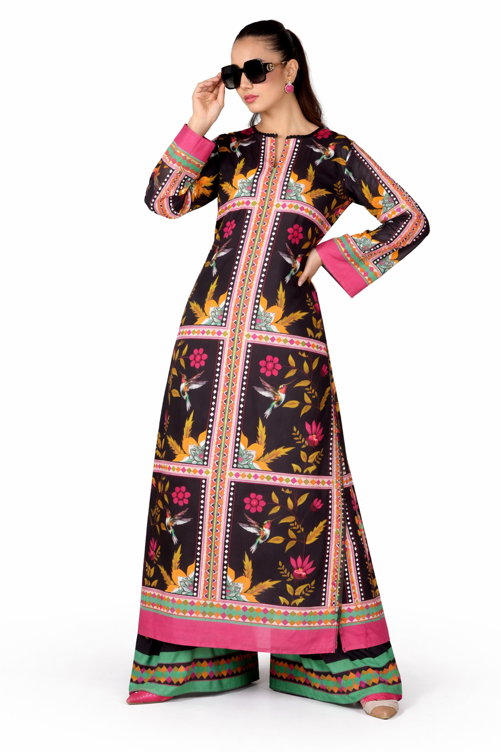 Dark Brown Floral Printed 2-Piece Co-Ord Set for Women