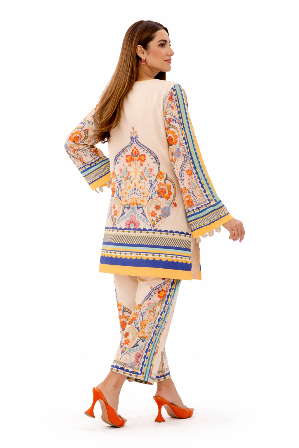 Cream Floral Printed 2-Piece Co-Ord Set for Women