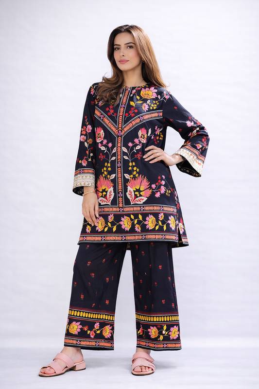 Black Floral Printed 2-Piece Co-Ord Set for Women