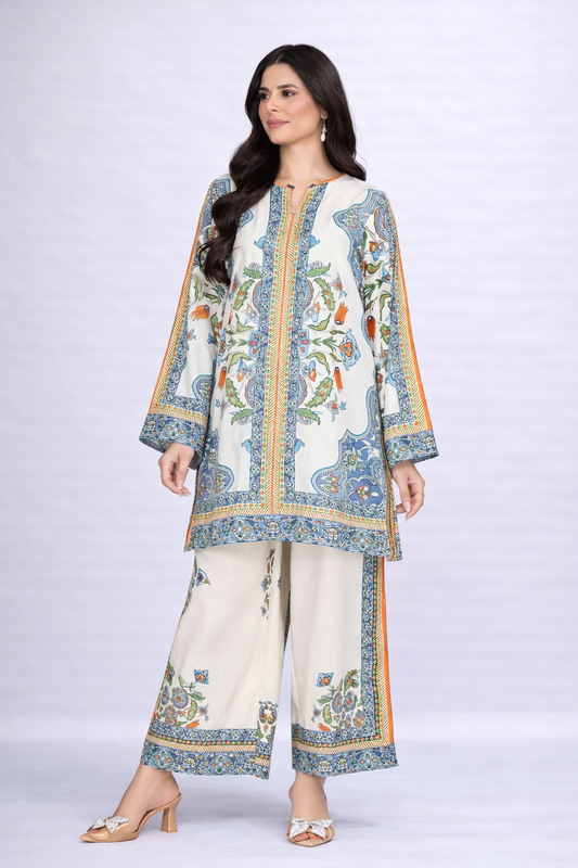 Ivory Floral Printed 2-Piece Co-Ord Set for Women