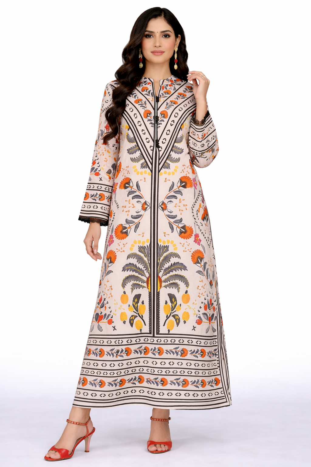 Blush Pink Printed Long Dress for Women