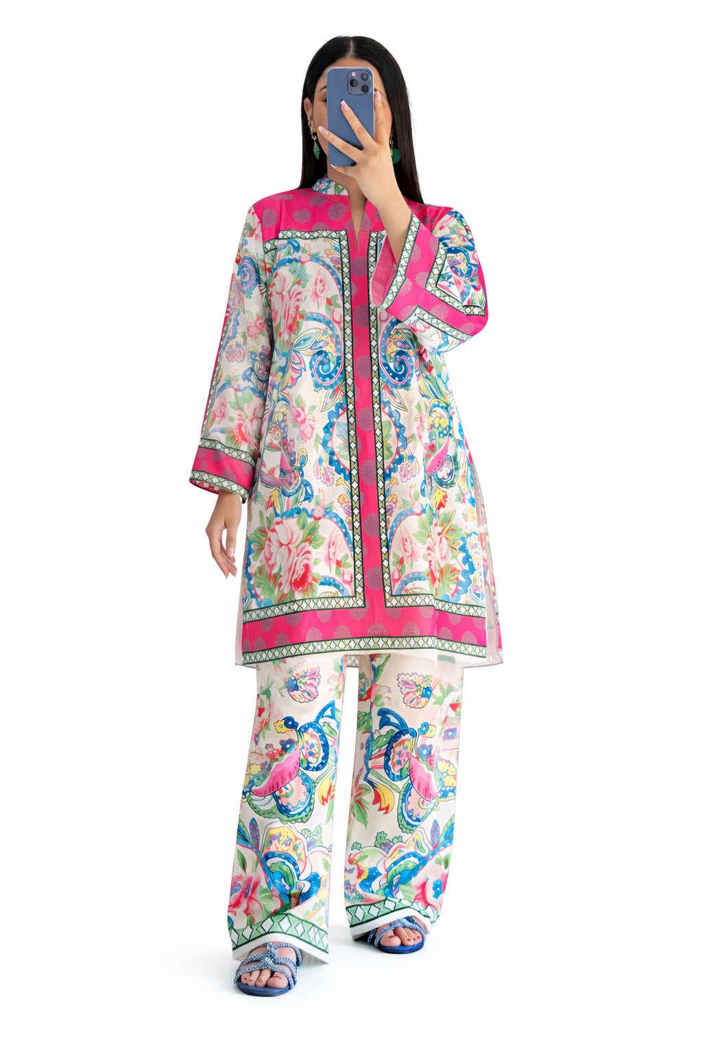 White Paisley Printed 2-Piece Co-Ord Set for Women