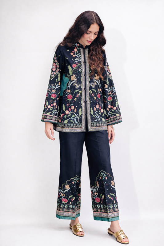 Black Floral Printed 2-Piece Premium Lawn Co-Ord Set