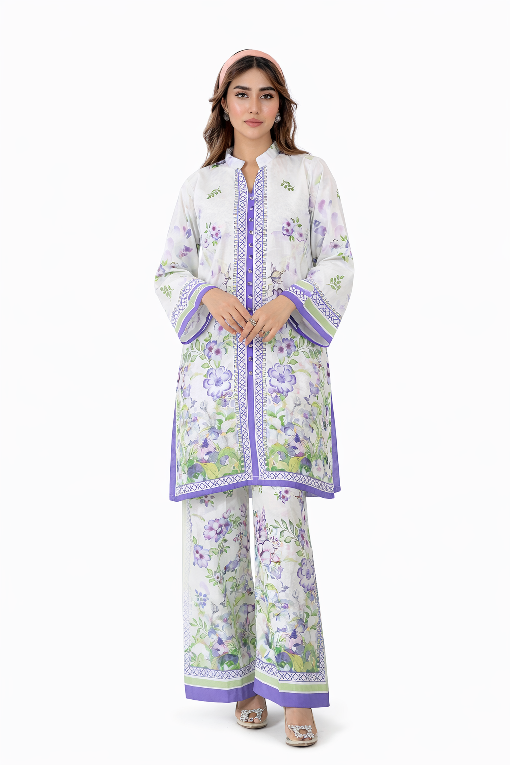 White Lavender Floral Printed 2-Piece Co-Ord Set for Women