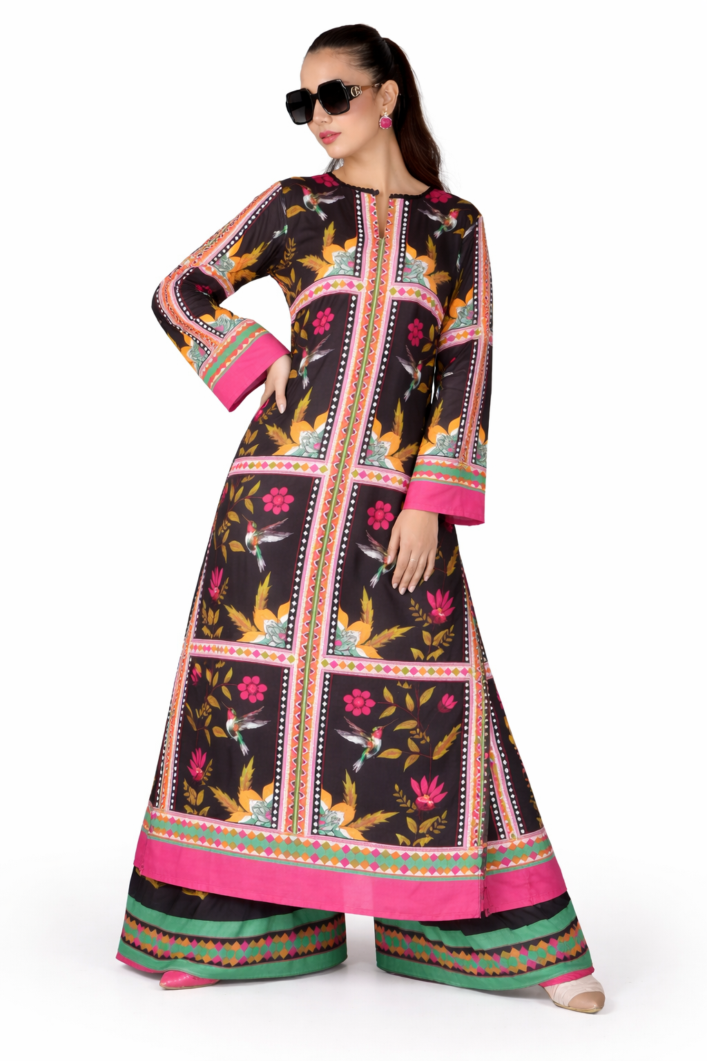 Dark Brown Floral Printed 2-Piece Co-Ord Set for Women