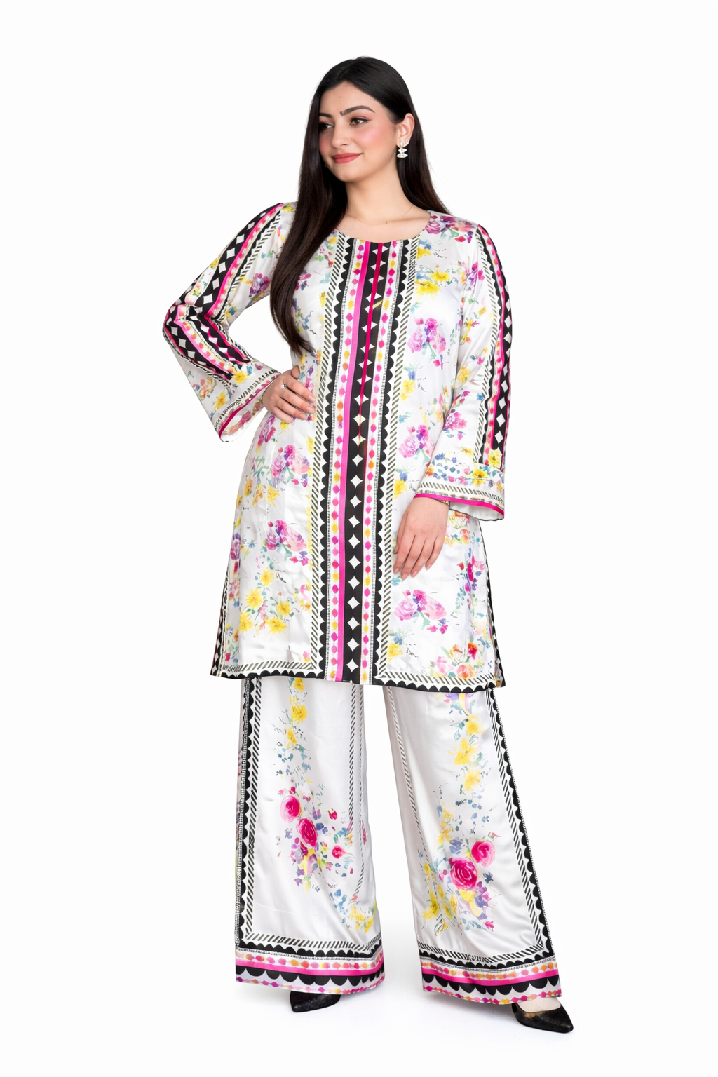 White Floral Printed 2-Piece Co-Ord Set for Women