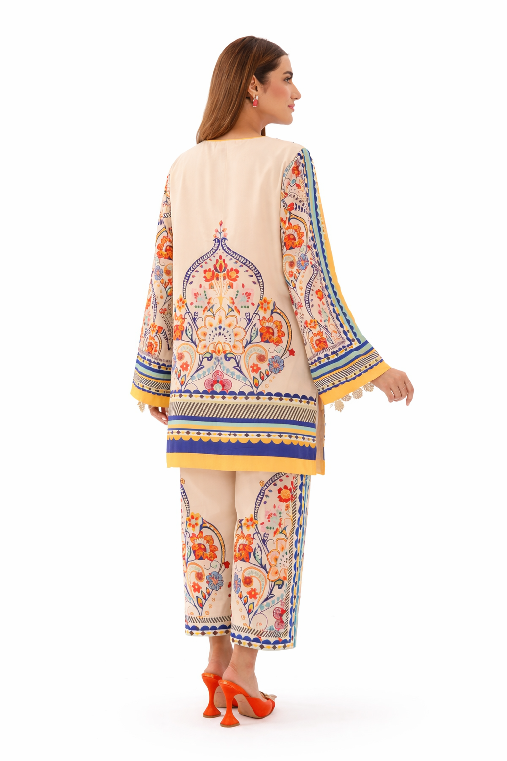 Cream Floral Printed 2-Piece Co-Ord Set for Women